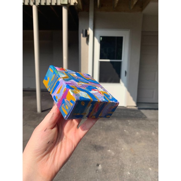 Handmade Yellow Mini Original Painting, Mini Canvas Painting, Office Art - Picture 7 of 8